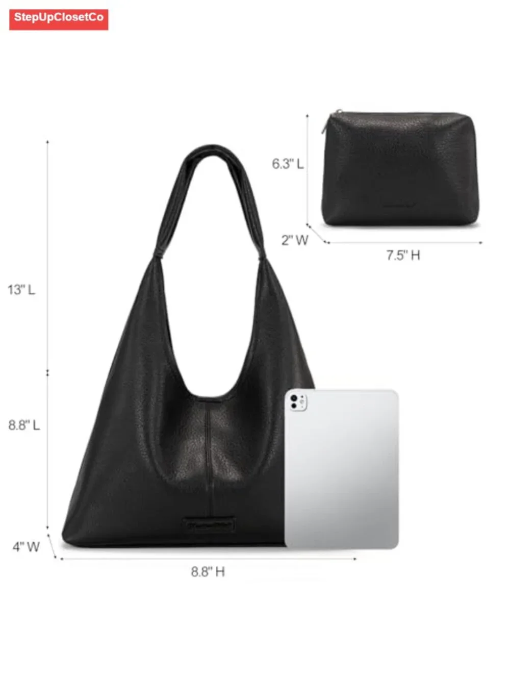 Women's Slouchy Hobo Bag Faux Leather Shoulder Purse with Pouch